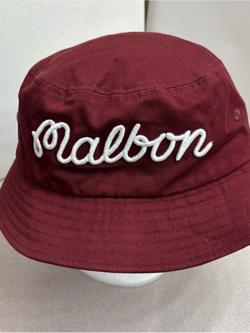 Malbon Golf Bucket Hat Maroon Script Logo Embroidered Golf Streetwear Cap S/M